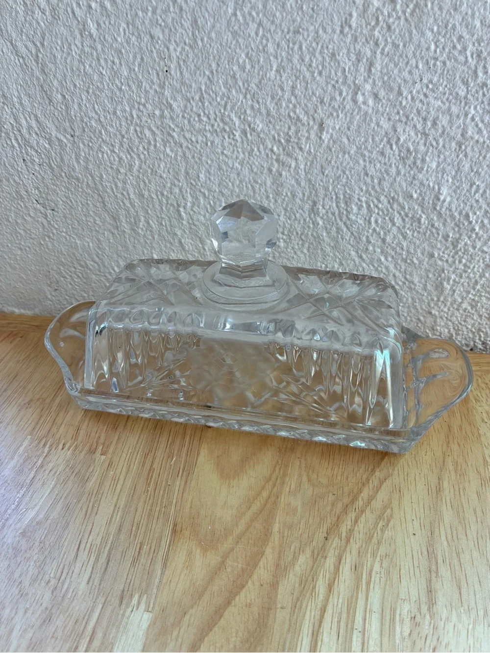 Vintage Crystal Covered Butter Dish 1/4 Pound Classic Waffle Cut 8.5X3 Homemaker